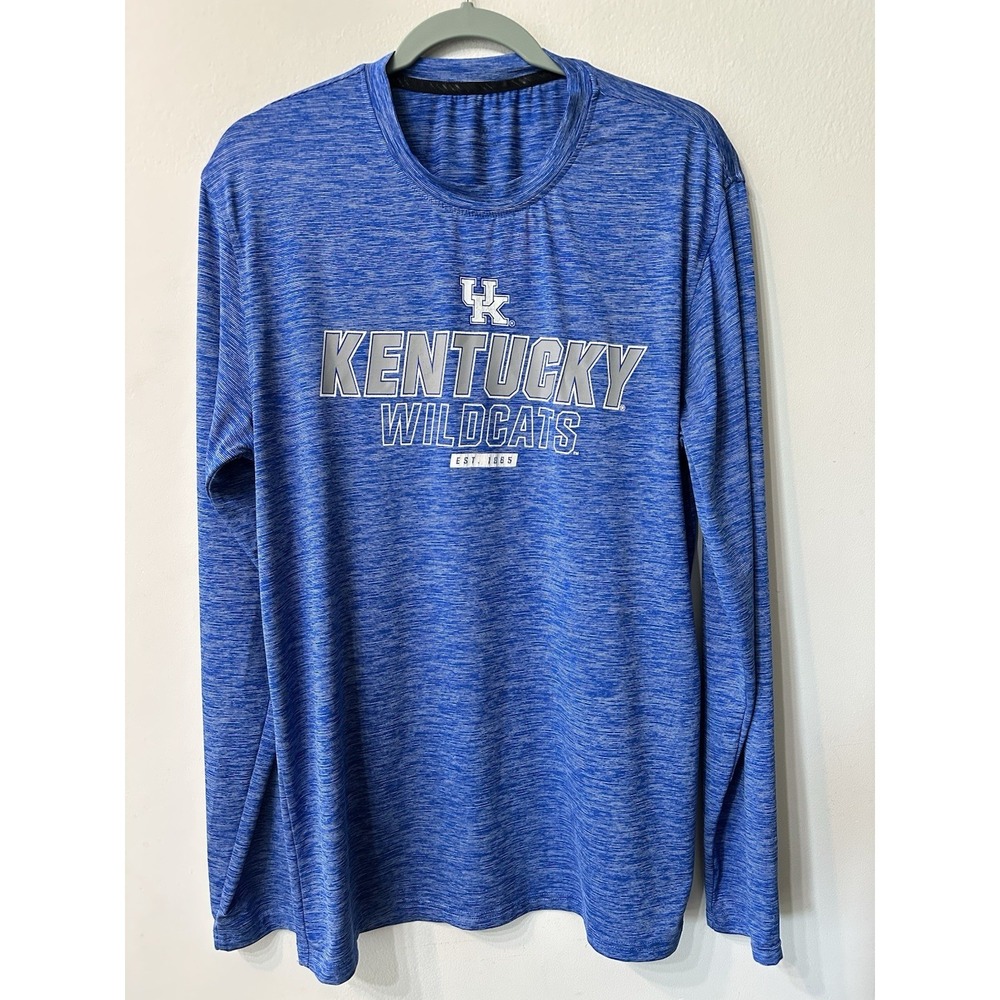 NCAA Kentucky Wildcats Mens Long Sleeve Performance Shirt Heather Blue Size L